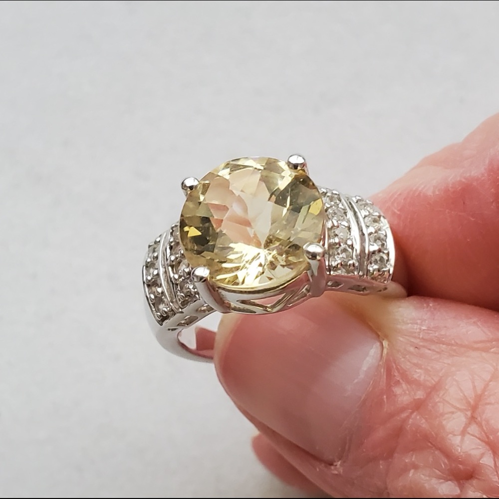 Sterling Citron Feldspar and White Topaz Ring size 6.75-7 (See pics/description) - Picture 3 of 16